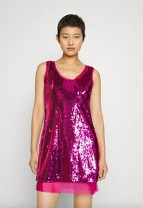Halston Aishia Sequin Sheath Mini Dress in Sequin Begonia Womens Size 14 - Picture 1 of 12