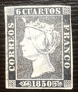 España 1* isabel II lujo. 6 cuartos nuevo. Certificado Graus. Plancha I, tipo 21 - Foto 1 di 3