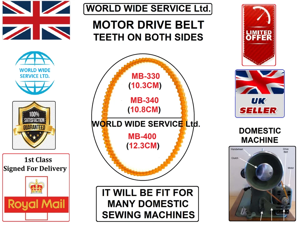 NEOPRENE MOTOR DRIVE BELT DOUBLE TEETH MB-330,340,400 DOMESTIC SEWING MACHINES - Image 1 of 1
