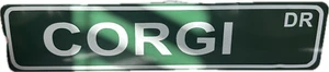 Unique Corgi metal sign, Green with White Letters 18" by 4" - Picture 1 of 4