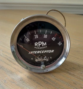 Vtg FARIA INTERCEPTOR 5000 RPM Guage Tachometer CURVED GLASS Hot Rod Marine - Picture 1 of 15