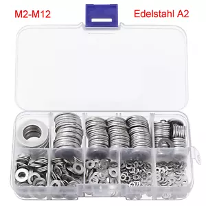 684tlg Flache Unterlegscheiben M2-M12 Edelstahl A2 Beilagscheiben Sortiment Set - Bild 1 von 8