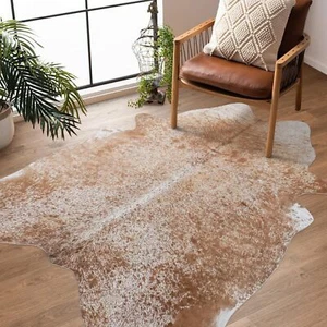 Cowhide Rug 4.6x5.2ft Premium Faux Cowhide Rug Cow Print Rug Tan Rug Durable ... - Picture 1 of 6