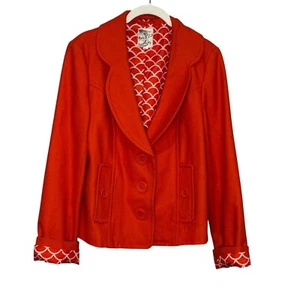 Anthropologie Tulle Orange Jacket Blazer Size Large Wool Short Peacoat - Picture 1 of 5