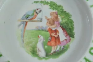 Child's Alphabet Dish Antique German: Children, Dog, Parrot - Ceramic Porcelain - Picture 1 of 9