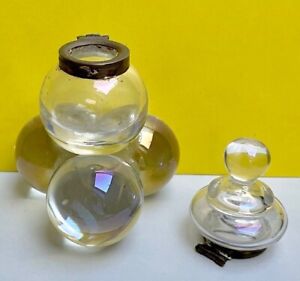 Vintage Inkwell / clear glass circular balls with brass topper-1900's