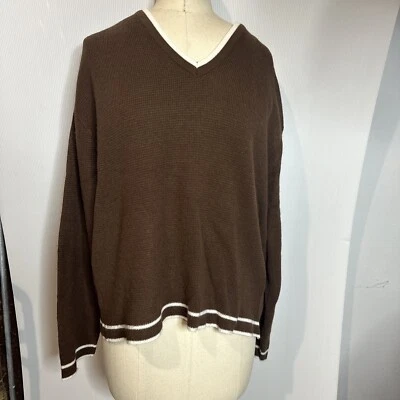 Suéter Vintage Para Hombre Grande Marrón Cuello en V Acrílico Pullover Tejido Sin Etiqueta Foto 1 de 4