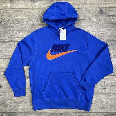 Sudadera con Capucha Nike Polar Talla Pequeña Para Hombre Azul Naranja Club Cepillado Espalda Chenille Futura Foto 1 de 4