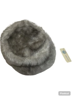 Vintage Faux Fur Hat Pillbox Style Gray Union Made in USA United Hatters New - Image 1 of 4