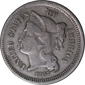1867 Three Cent Nickel ~ Fine - Picture 1 of 2