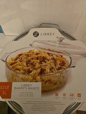 Libbey Baker's Basics Covered Glass Casserole Baking Dish W/Cover 3L 3.2 qt NIB  - Image 1 of 3