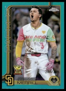 2025 Topps Chrome Jackson Merrill AQUA REFRACTOR /299 #61 San Diego Padres - Picture 1 of 2