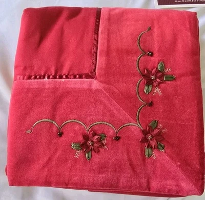 Vintage Target Tablecloth 70x70 Square Classic Tidings Embroidered Red Velvet  - Image 1 of 4