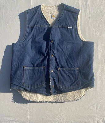 Chaleco de mezclilla Carhartt vintage para hombre Sherpa forrado de vaquero grande alto hecho en EE. UU. Foto 1 de 4