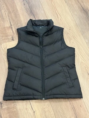 Lands End Puffer Vest Womens Medium BLACK Down Filled Full Zip - Image 1 of 4