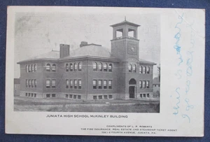 1900er Pennsylvania Juniata High School McKinley Gebäude Postkarte LP Roberts Adv - Bild 1 von 2