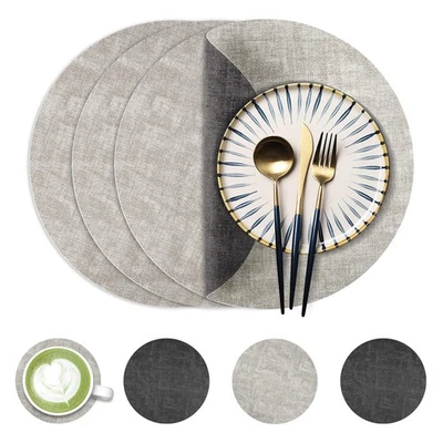 13-Inch Faux Leather Round Placemats Set of 4, Waterproof Anti-Slip Dual Side... - Image 1 of 4