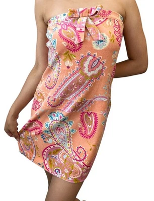 Christian Dior Vintage Velour Dress #40 One-Piece Paisley Ribbon Pink Cotton - Image 1 of 4