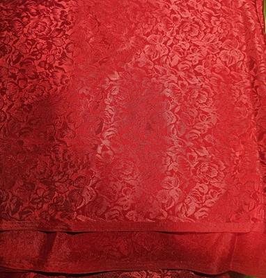 Red Floral Jacquard Brocade Satin Fabric 4.8 Yds X 44"  Vintage 1970s/80s  - Image 1 of 2