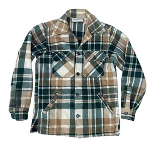 Giacca camicia vintage LL Bean misto lana flanella a quadri uomo piccola verde marrone - Foto 1 di 12
