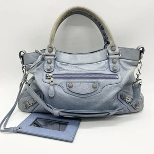 AUTH Balenciaga The First Bag Wine Blue Edition travel friendly iconic w Mirror - Picture 1 of 10