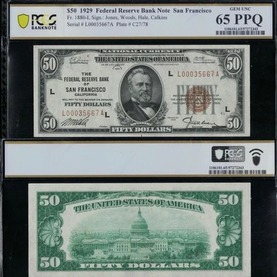 SC 1929 $50 Fr.1880-L San Francisco, CA FRBN PCGS 65 GEM UNC (667A) - Image 1 of 4