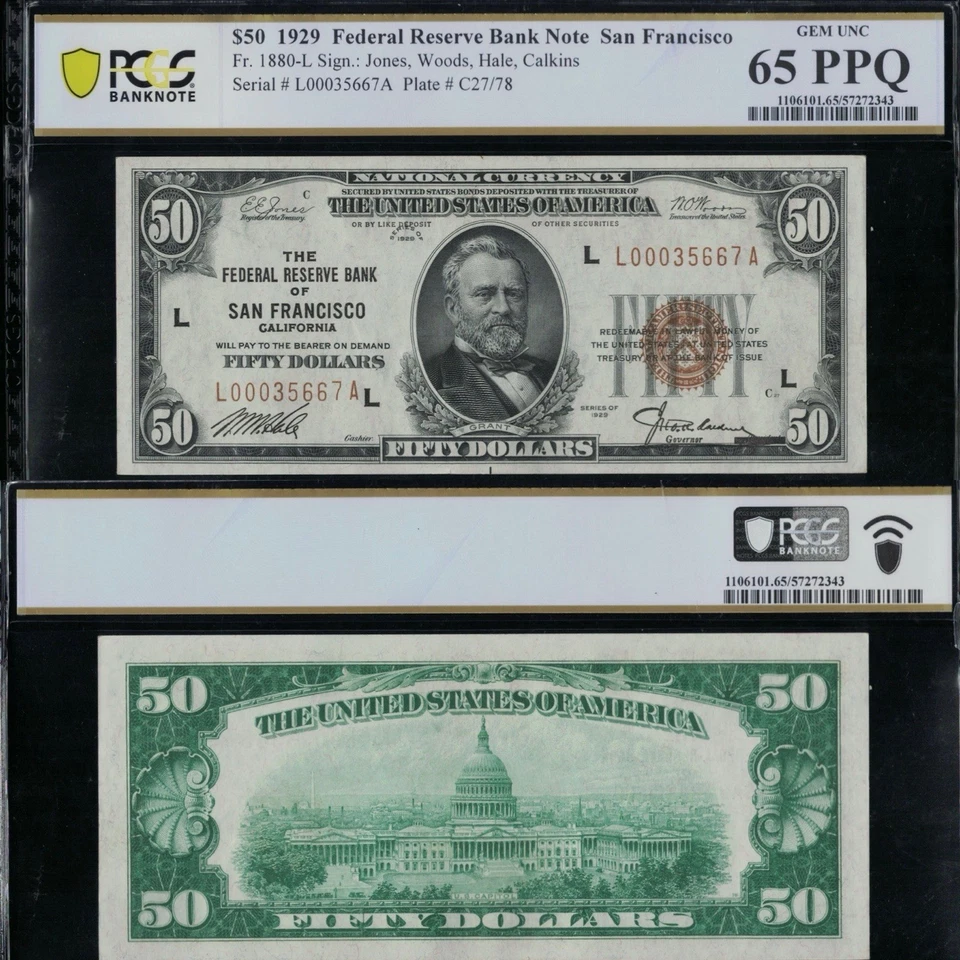 SC 1929 $50 Fr.1880-L San Francisco, CA FRBN PCGS 65 GEM UNC (667A) - Image 1 of 4