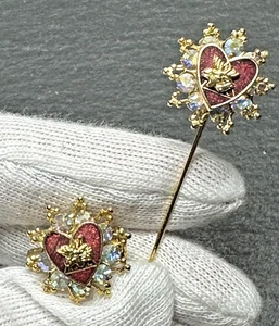 VINTAGE LOYAL ORDER OF MOOSE LODGE RHINESTONE HEART STICK PIN & BROOCH M116 - Picture 1 of 10