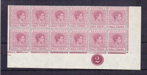 BAHAMAS 1952 GVI ½d BROWN-PURPLE SG149c PLATE BLOCK OF 12 MNH - Picture 1 of 2