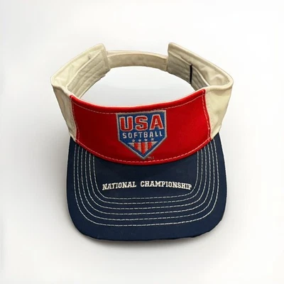 USA Softball National Championship Unisex Red Blue White Adjustable Visor Hat - Image 1 of 4