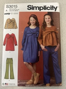 UNCUT Simplicity S3015 Girls Shirt, Dress & Pants A (7-14) Easy Sewing Pattern - Picture 1 of 3