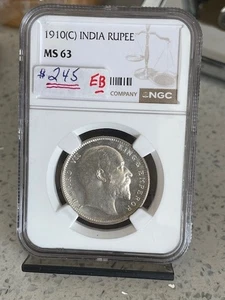 British India: Rupee silver year 1910, Grade MS-63 by NGC..Est:$255. - Bild 1 von 4