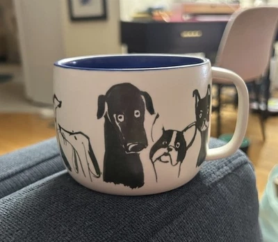 New Anthropologie “Dog Person” Ceramic Matte Mug Cobalt, Cream & Black Dogs - Image 1 of 4