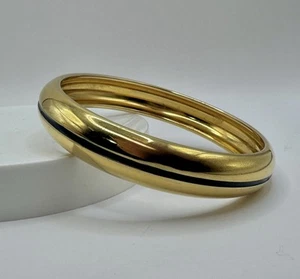 Vintage Monet Armreif Armband goldfarben Mod schwarz Emaille Streifen - Bild 1 von 8