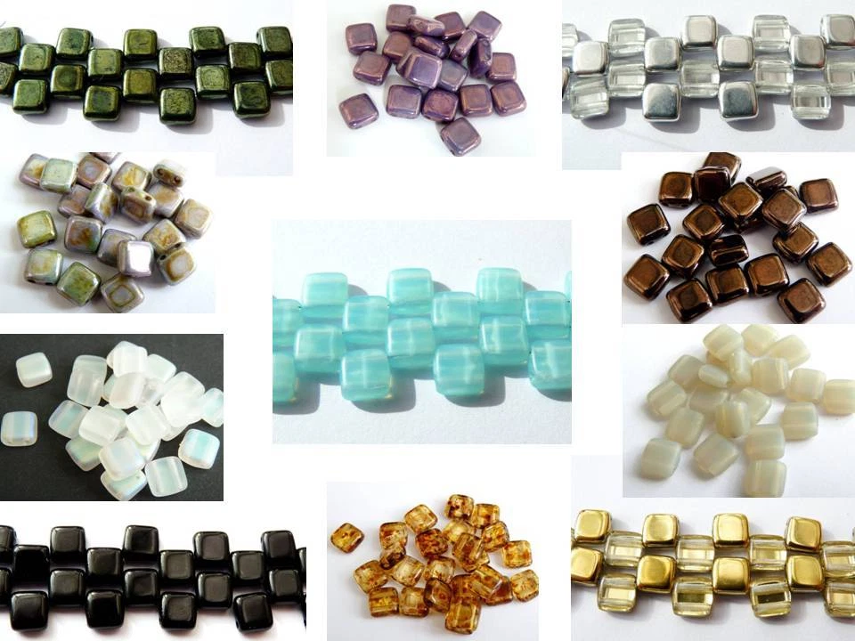 6(mm) TWO HOLE CZECH TILE BRICK GLASS SQUARE RECTANGULAR SPACER BEADS - (20PCS) - Image 1 of 1