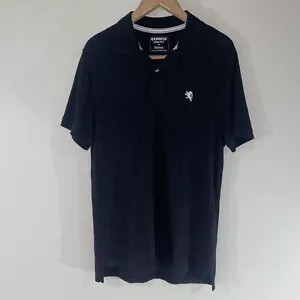 Express Men's Modern Fit Lion Logo Pique Polo Shirt Large Black - Picture 1 of 4