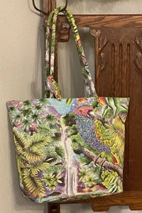 Cappelli Straworld Canvas Tote Parrot Flowers Sequins Large Travel Bag - Picture 1 of 24