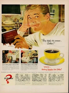 1951 Coffee Pan American Bureau años 50 anuncio impreso vintage estudio universitario dormitorio despertador - Imagen 1 de 9