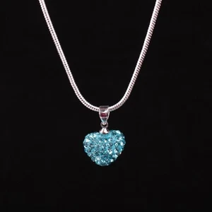 Fashion Women Pendant Jewelry Crystal Heart Silver Plated Necklace+Chain Gift - Picture 1 of 8