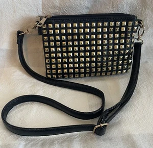 Bolso Bandolera Yoki Negro Guijarro Dorado Tachonado Tachuelas Cartera Compartimentos con Cremallera - Imagen 1 de 21