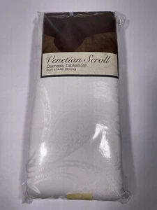 Venetian Scroll Damask Tablecloth 60”x 144”Oblong 100% Polyester White NEW - Picture 1 of 6