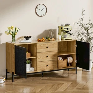 2 Door 3 Drawer Wood Sideboard TV Unit Stand Storage Cabinet Cupboard Metal Legs - Picture 1 of 11