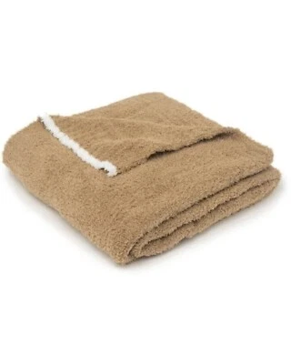 NUEVO Barefoot Dreams CozyChic Rib Throw en camello/blanco 45" x 60" Foto 1 de 4