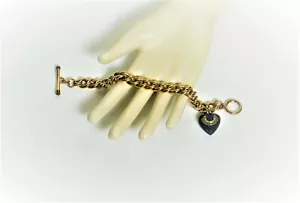 Juicy Couture Black Pave Heart and Banner Charm Gold Plated Bracelet - Picture 1 of 12