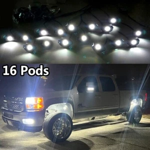 16pcs White LED Rock Lights Underbody Kit Solid Color Brightest Switch Control - Picture 1 of 9