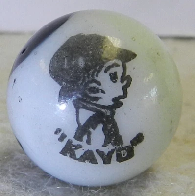 #15887m Rare Peltier Glass Kayo Comic Picture Marble .65 Inches - Image 1 of 4