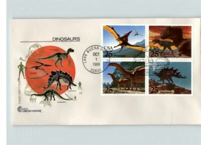 Set of 5 DINOSAURS First Day of Issue, 1989; Brontosaurus, Tyranosaurus, Stegosa - Image 1 of 4