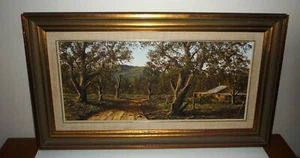 VINTAGE OUTBACK OIL PAINTING SIGNED BY AUSTRALIAN ARTIST JOHN JENNINGS & TITLED - Picture 1 of 7