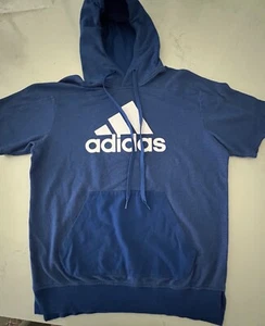 Felpa con cappuccio uomo Adidas blu manica corta taglia small logo - Foto 1 di 10