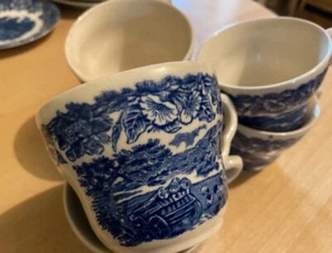 Kaffeeservice English Ironstone Tableware Holzwagen Morning Glory blau - Bild 1 von 5